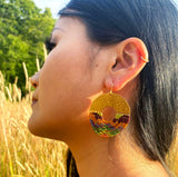 Beaded Handwoven Organic Circular Fringe Earrings (Green)