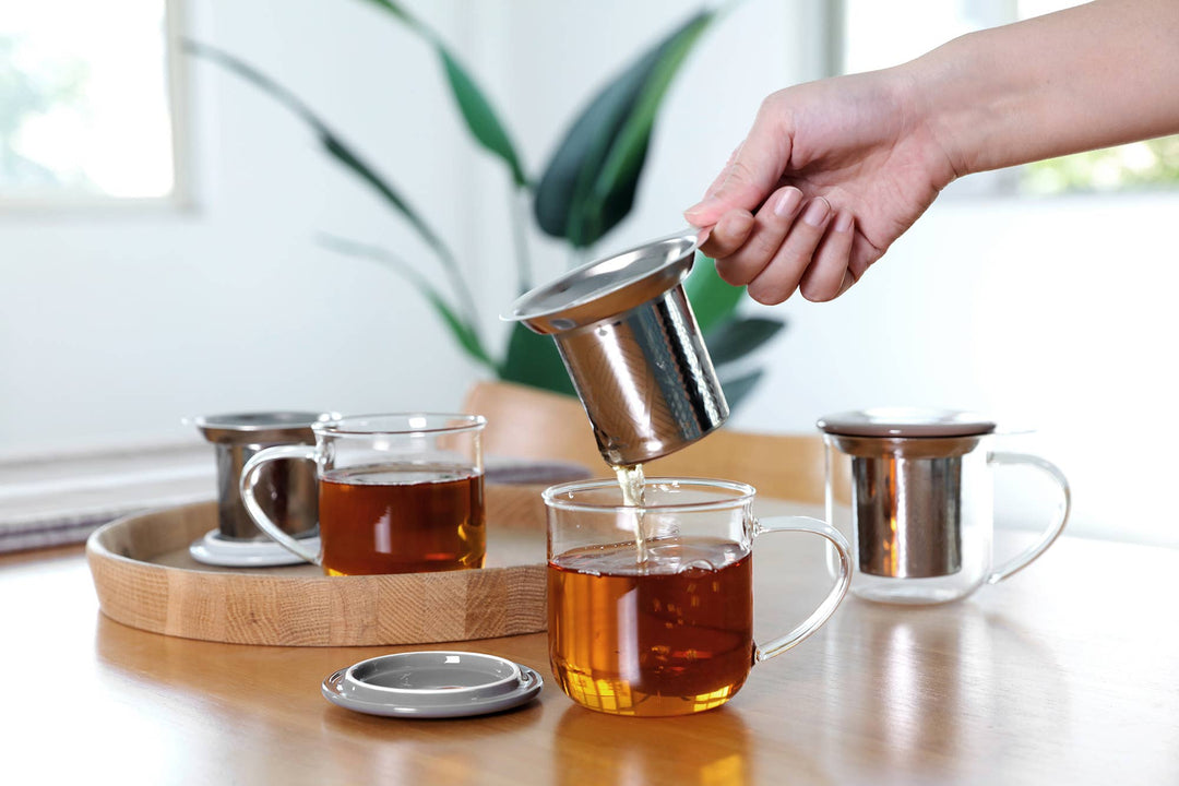 Glass Mug &amp; Porcelain Lid w/ Infuser - Minima™ Eva: Powder Brown