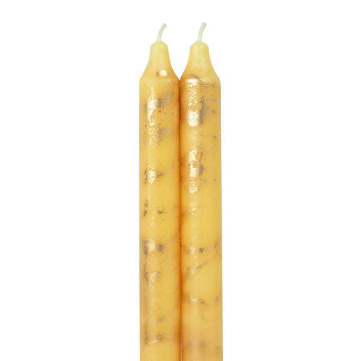 12" Decorative Taper Candles 2pk: Pure White w/ Gold