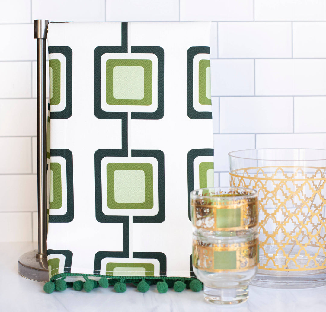 Retro Square Green Mid Century Modern Bar Kitchen Tea Towel