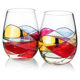 Hand Painted Renaissance Stemless Wine Glasses, Set of 2