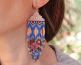 Beaded Handwoven Huipil Fringe Earrings (Ocean Sunset)