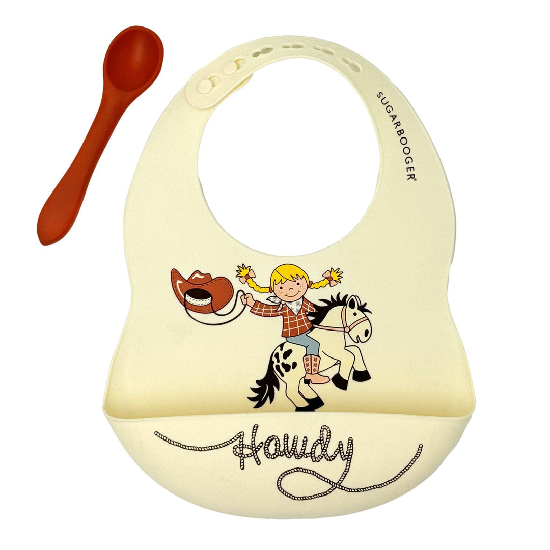 Fresh &amp; Messy Silicone Bib &amp; Spoon Set | Howdy Cowgirl