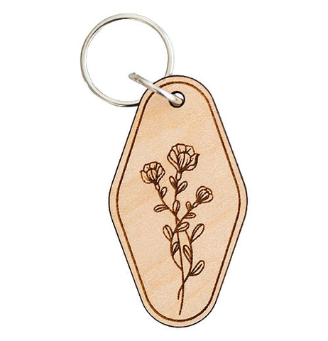Floral Wood Keychain: Maple (lighter wood)