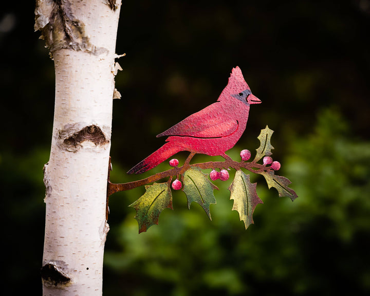 Cardinal on Holly Branch Tab -Painted