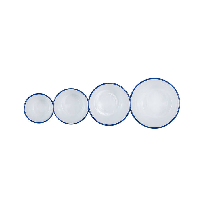 Enamelware Cache Pot, White with Cobalt Rim