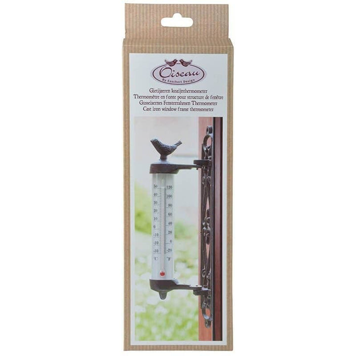 Bird Wall Thermometer, Cast Iron, Antique Brown