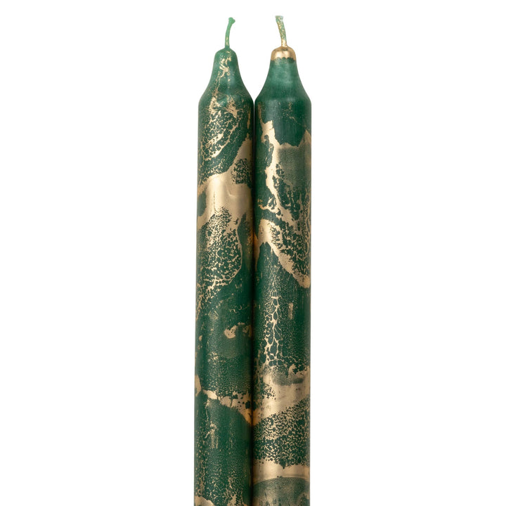 12" Decorative Taper Candles 2pk: Prairie Blue w/ Gold