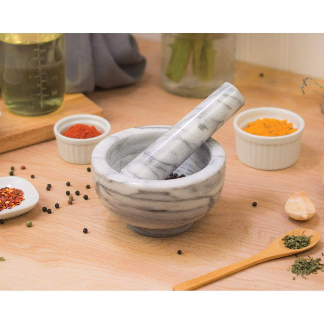 HIC Kitchen Marble Mortar And Pestle, 4in