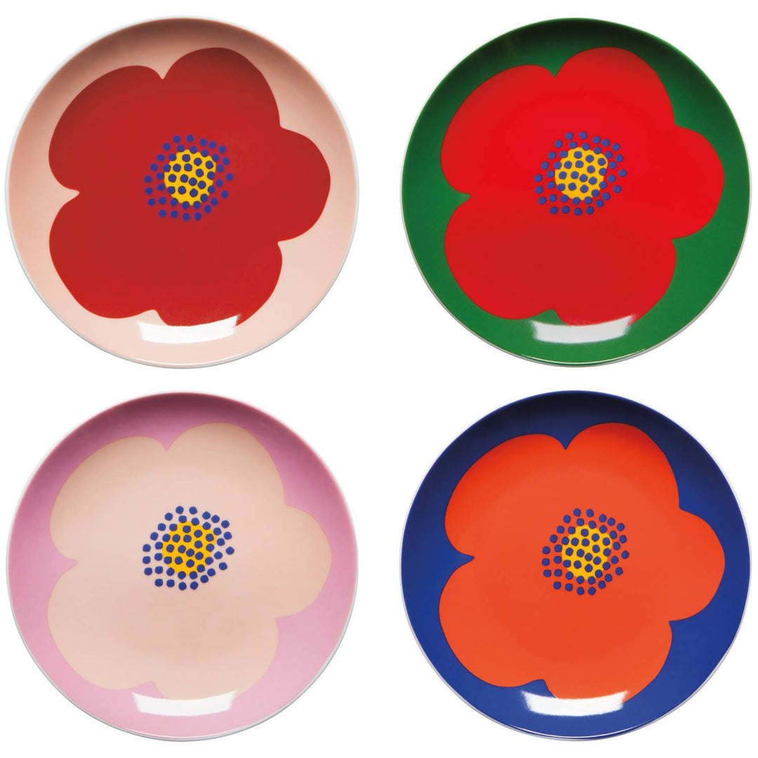 Poppy Appetizer Plates Set of 4 Assorted: Red