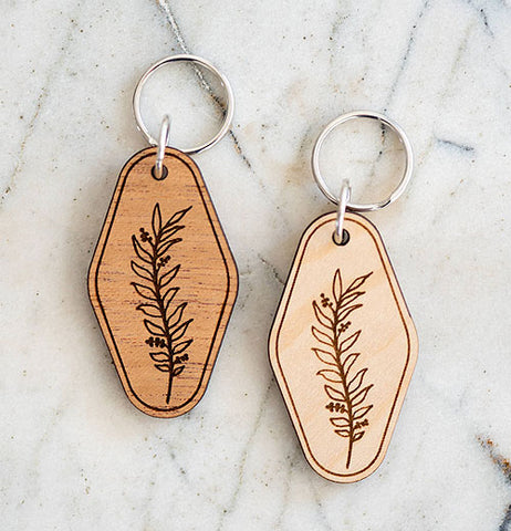Fern Wood Keychain: Mahogany (darker wood)