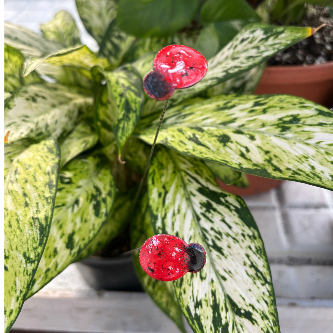 Small Copper Enamel Ladybug Plant Stake