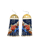 Beaded Handwoven Moonlit Moth Fringe Earrings (Indigo)