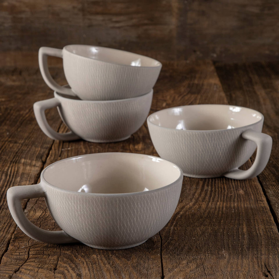 Crosshatch Stoneware Latte Mug, Sterling