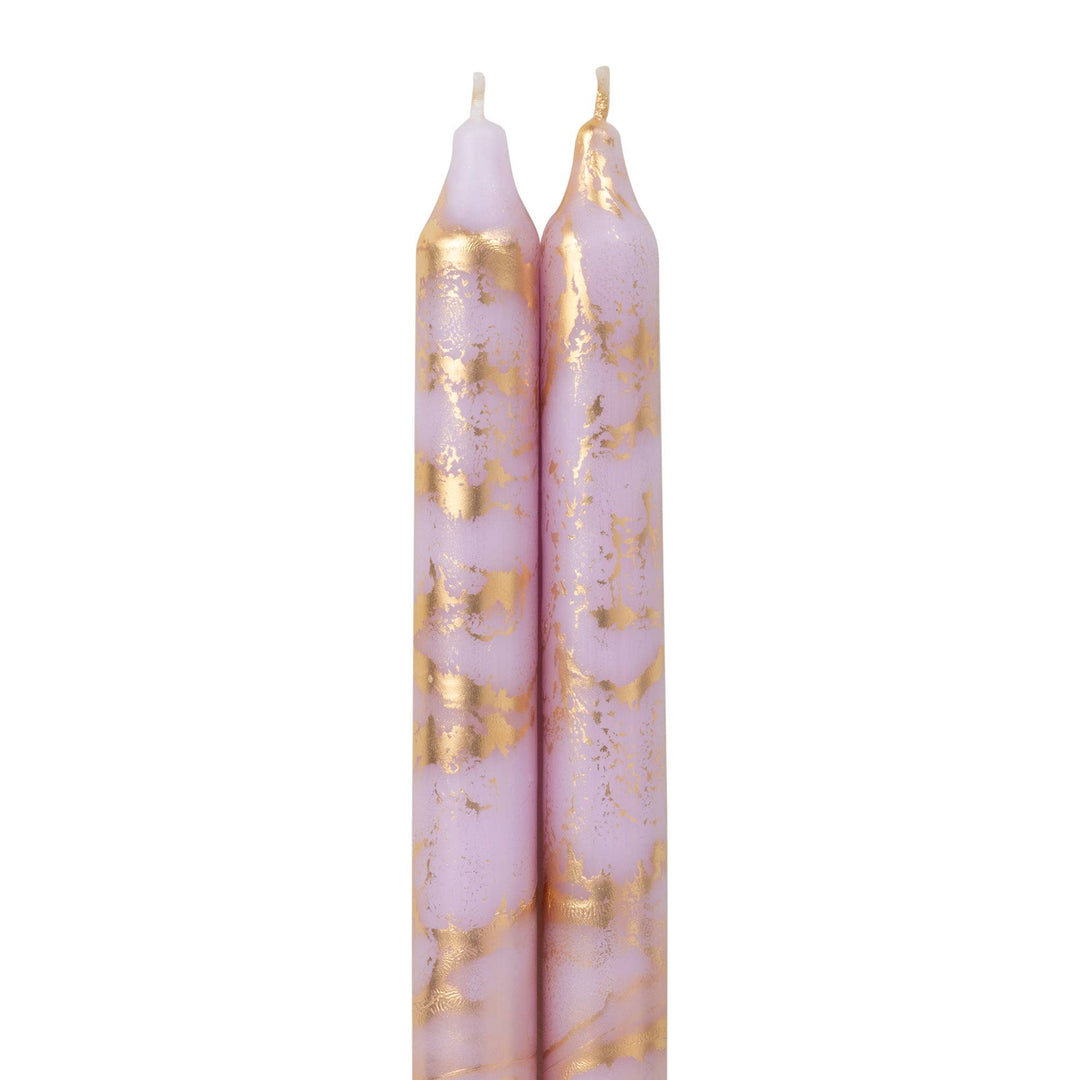 12" Decorative Taper Candles 2pk: Pure White w/ Gold