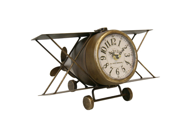Classic Bronze Airplane Metal Table Clock