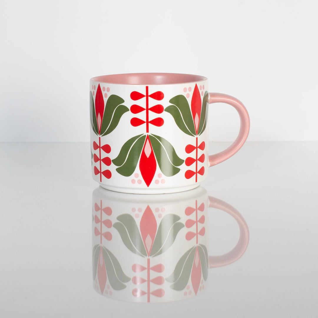 Red Lotus Flower Holiday Stackable Matte Coffee Mug