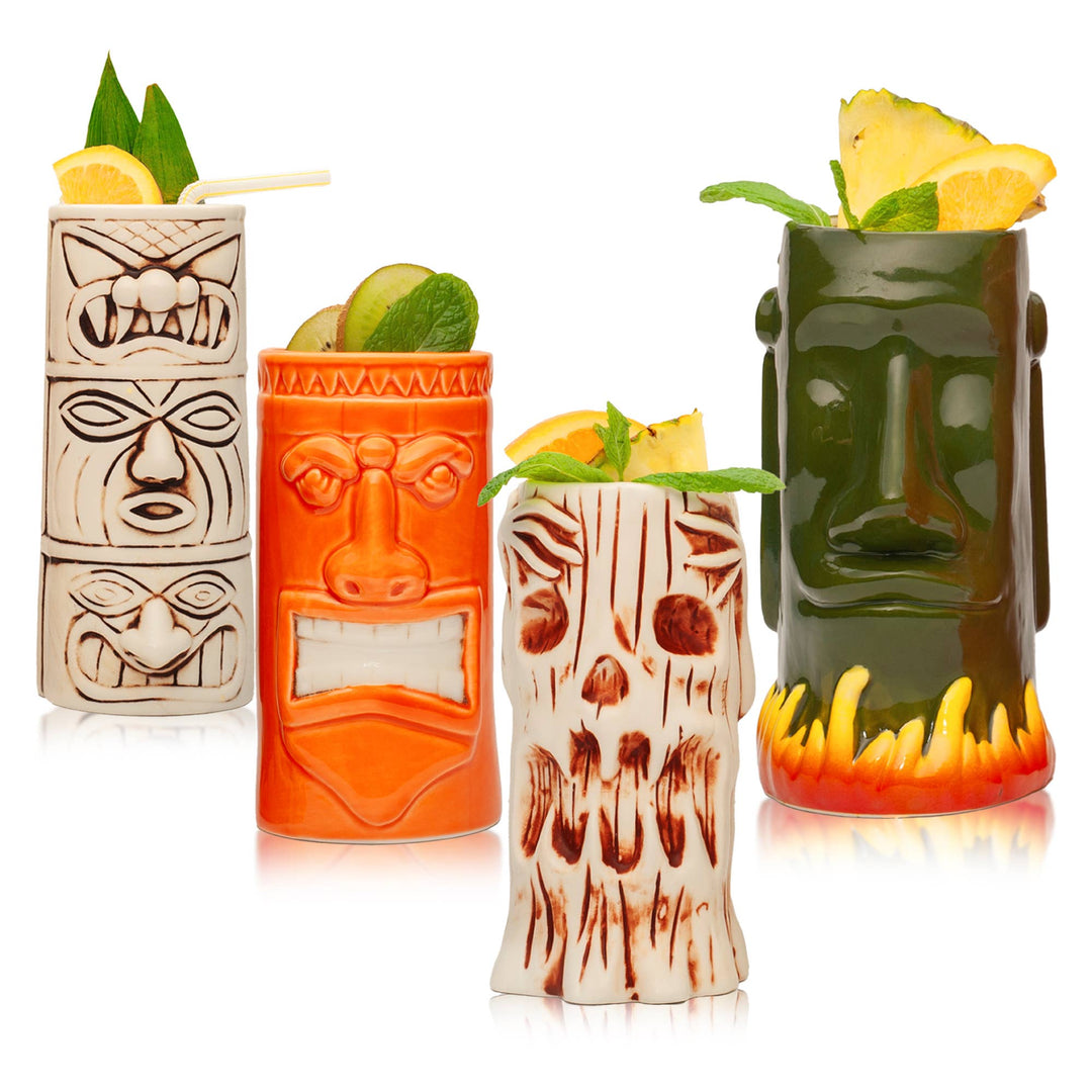 Hard-Carved and Hand-Painted Tiki Mugs - Assorted (1pc)