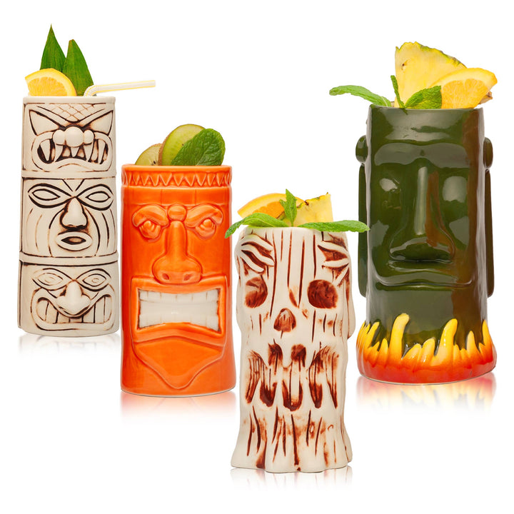 Hard-Carved and Hand-Painted Tiki Mugs - Assorted (1pc)
