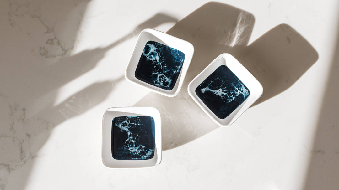 Resin Accented Ceramic Dipping Bowls Navy
