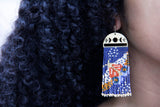 Beaded Handwoven Moonlit Moth Fringe Earrings (Indigo)