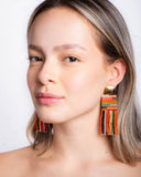 Beaded Handwoven Striped Knit Fringe Earrings (Warmed Earth)
