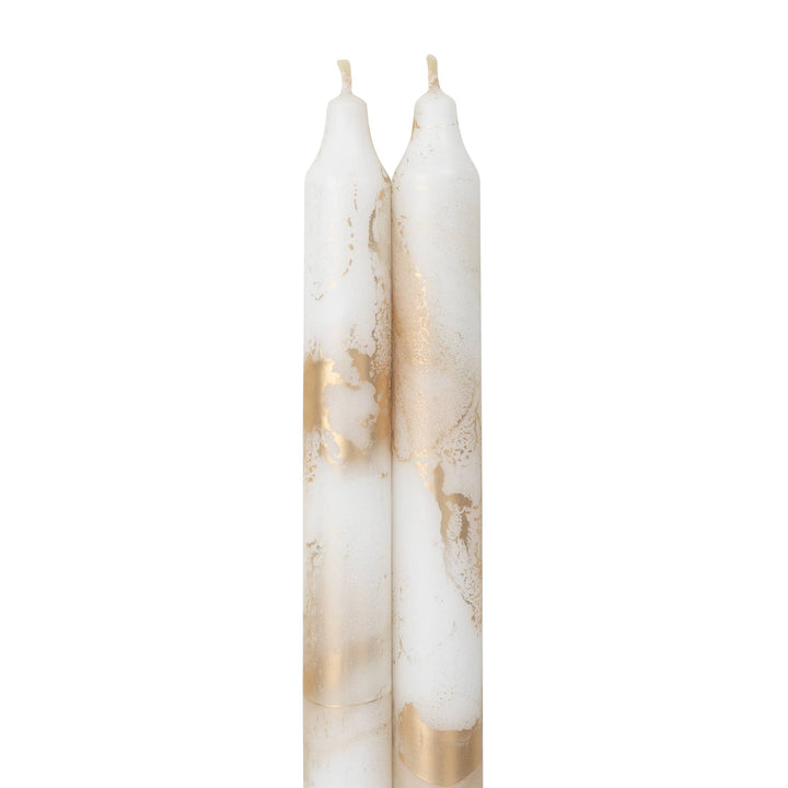 12" Decorative Taper Candles 2pk: Lemon Zest w/ Gold