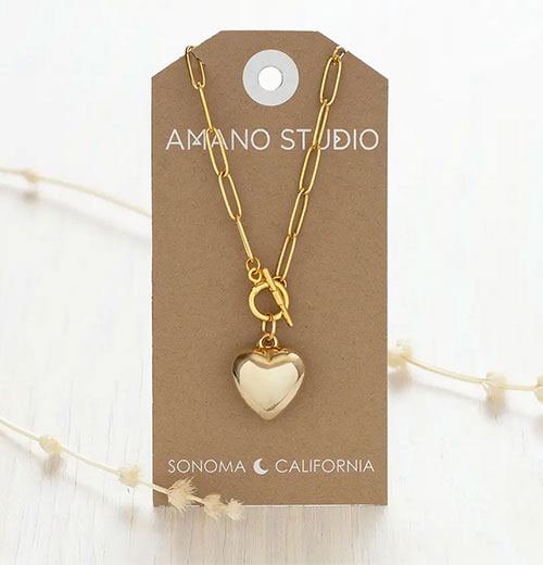 Puffed Heart on Toggle Chain Necklace