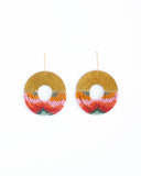 Beaded Handwoven Organic Circular Fringe Earrings (Blue)