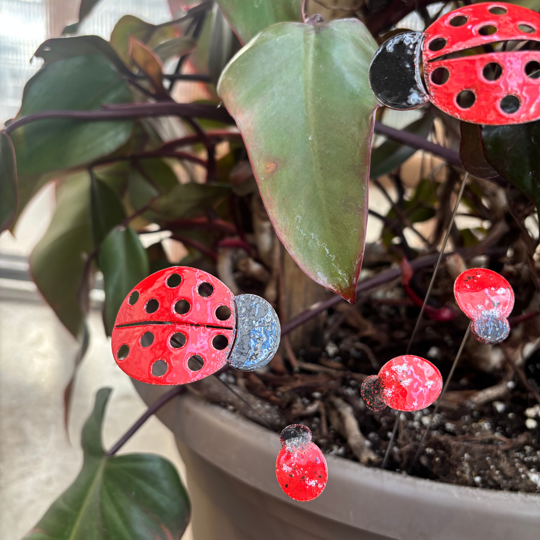 Small Copper Enamel Ladybug Plant Stake