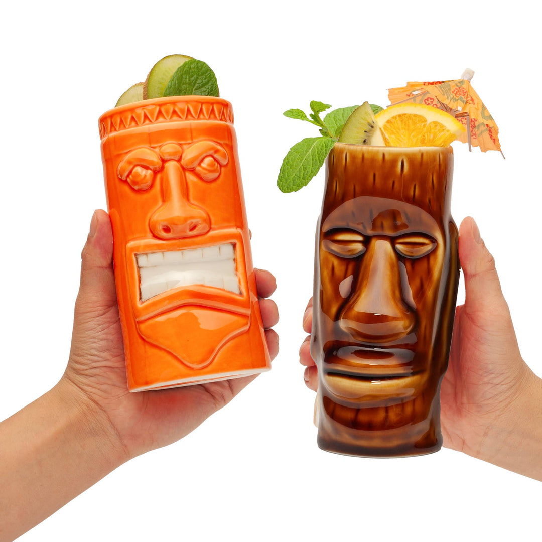 Hard-Carved and Hand-Painted Tiki Mugs - Assorted (1pc)