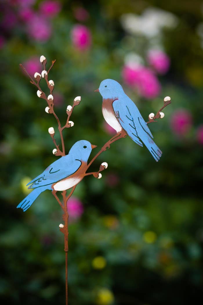 Bluebirds on Pussy Willow -Metal Silhouette Garden Yard Art