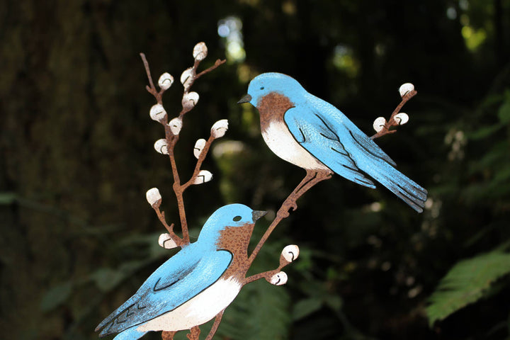 Bluebirds on Pussy Willow Tab -Painted
