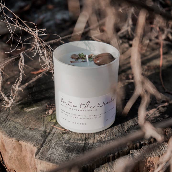 Botanical Crystal Candle Infused With Charged Gemstone: INTO THE WOODS