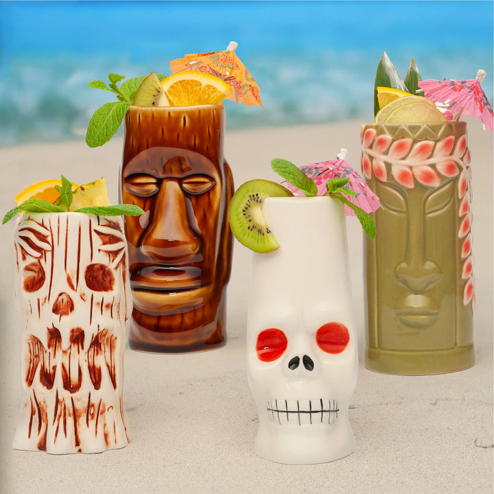 Hard-Carved and Hand-Painted Tiki Mugs - Assorted (1pc)