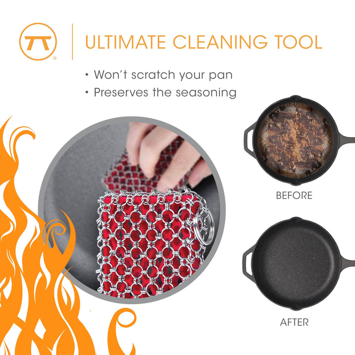 Outset Chain Mail Cast Iron Scrubber Pad, 4.5" x 3.5"