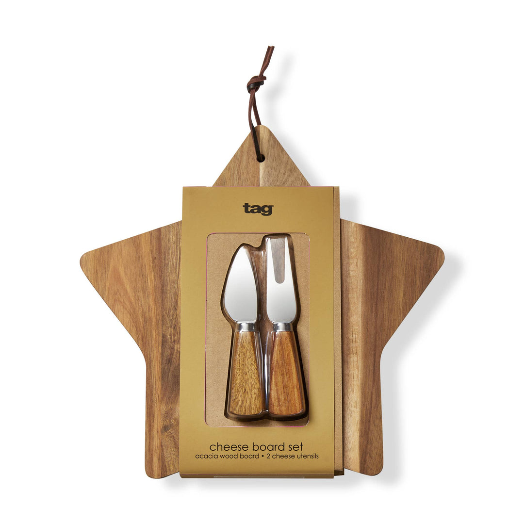 Star Board &amp; Cheese Utensil Set Natural Acacia Wood Everyday