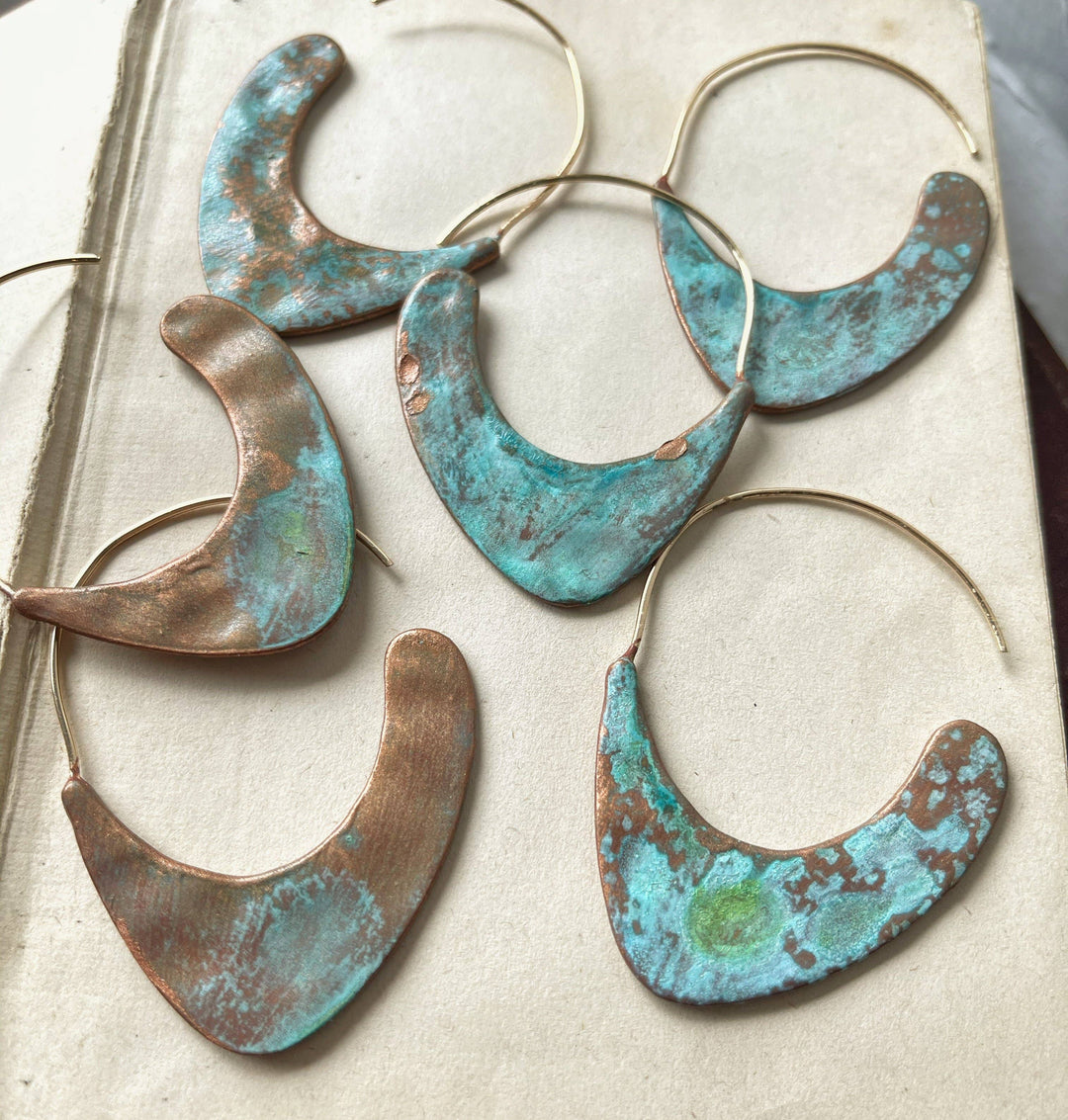 Hand-Painted Patina Half Hoop Earrings