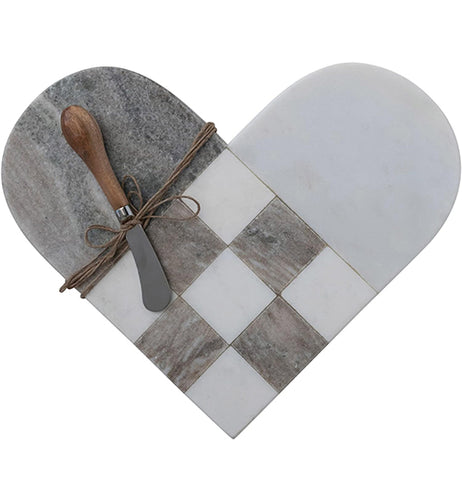 Two-Tone Marble Heart Shaped Board with Knife