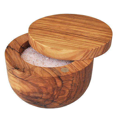 Olive Wood Salt Cellar With Pivoting Magnetic Lid