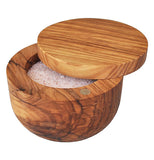Olive Wood Salt Cellar With Pivoting Magnetic Lid