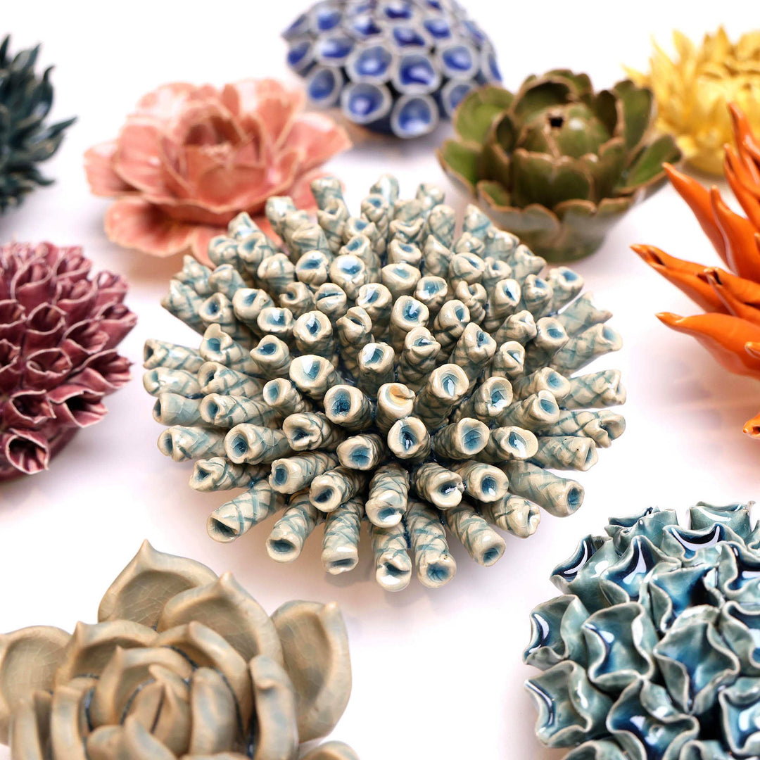 Ceramic Flower &amp; Faux Succulent Collection 12: Medium Teal