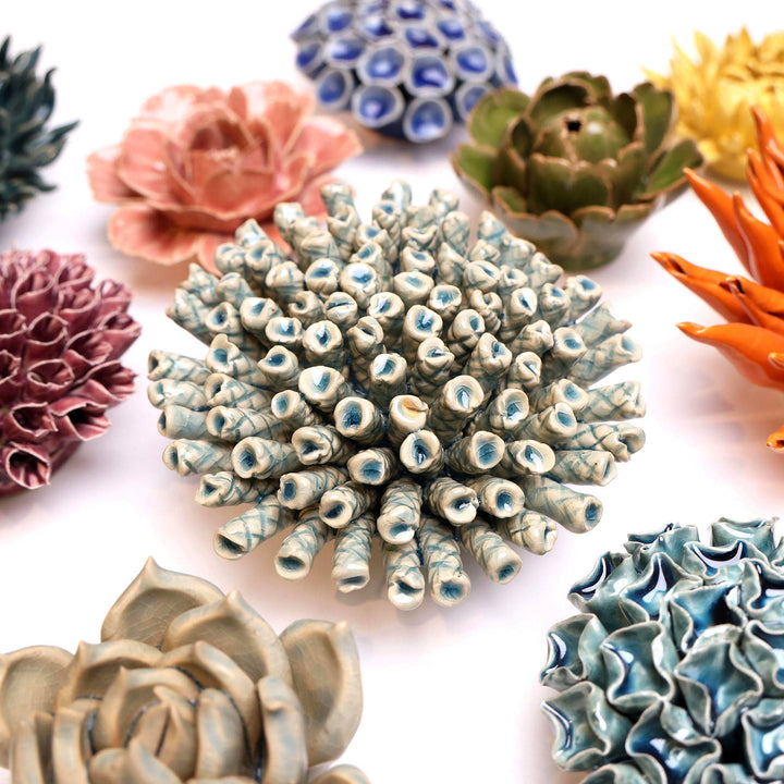 Ceramic Flower &amp; Faux Succulent Collection 12: Flower Green
