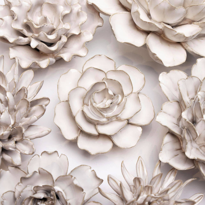 White Ceramic Flower Hanging: Pearl Zinnia
