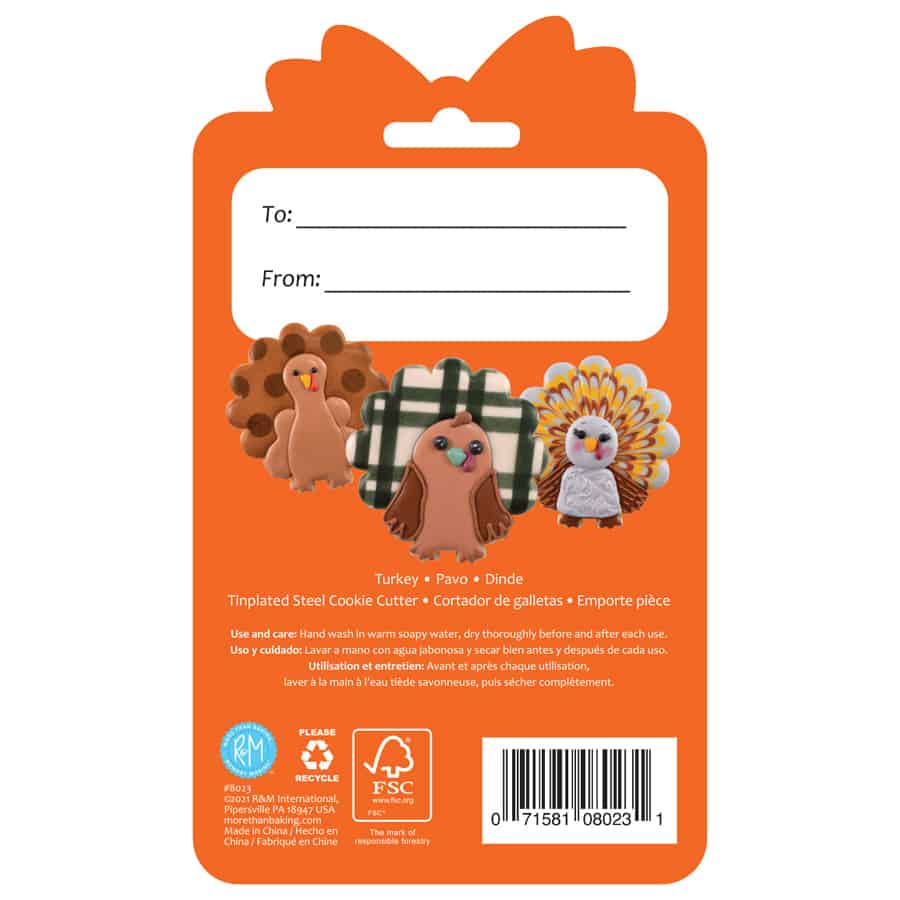 THANKSGIVING Turkey Cookie Cutter 3.5" Carded