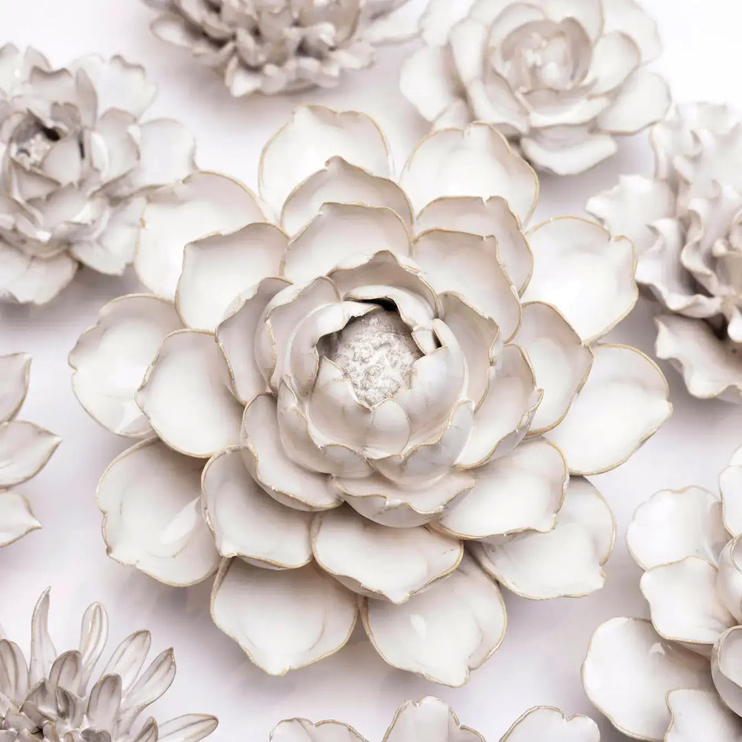 White Ceramic Flower Hanging: Pearl Zinnia