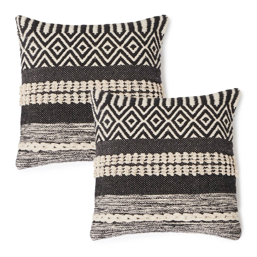 REDEARTH Textured Throw Pillows. 100% Cotton Char Delineate Black. 18" x 18"