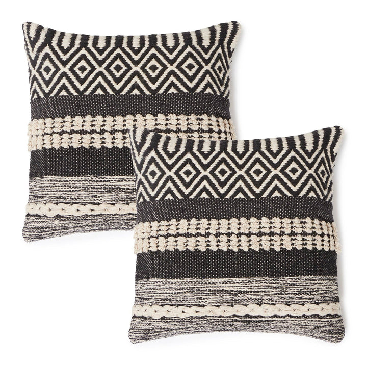 REDEARTH Textured Throw Pillows. 100% Cotton Char Delineate Black. 18" x 18"