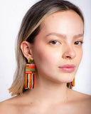Beaded Handwoven Striped Knit Fringe Earrings (Warmed Earth)
