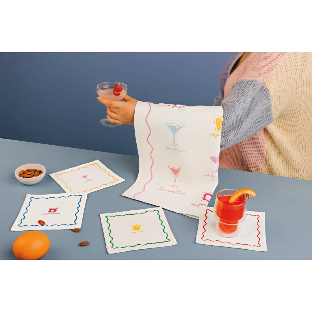 Happy Hour Cocktail Napkins Set of 4 Assorted: Off-White